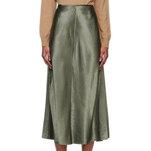 Vince 100% silk green midi skirt